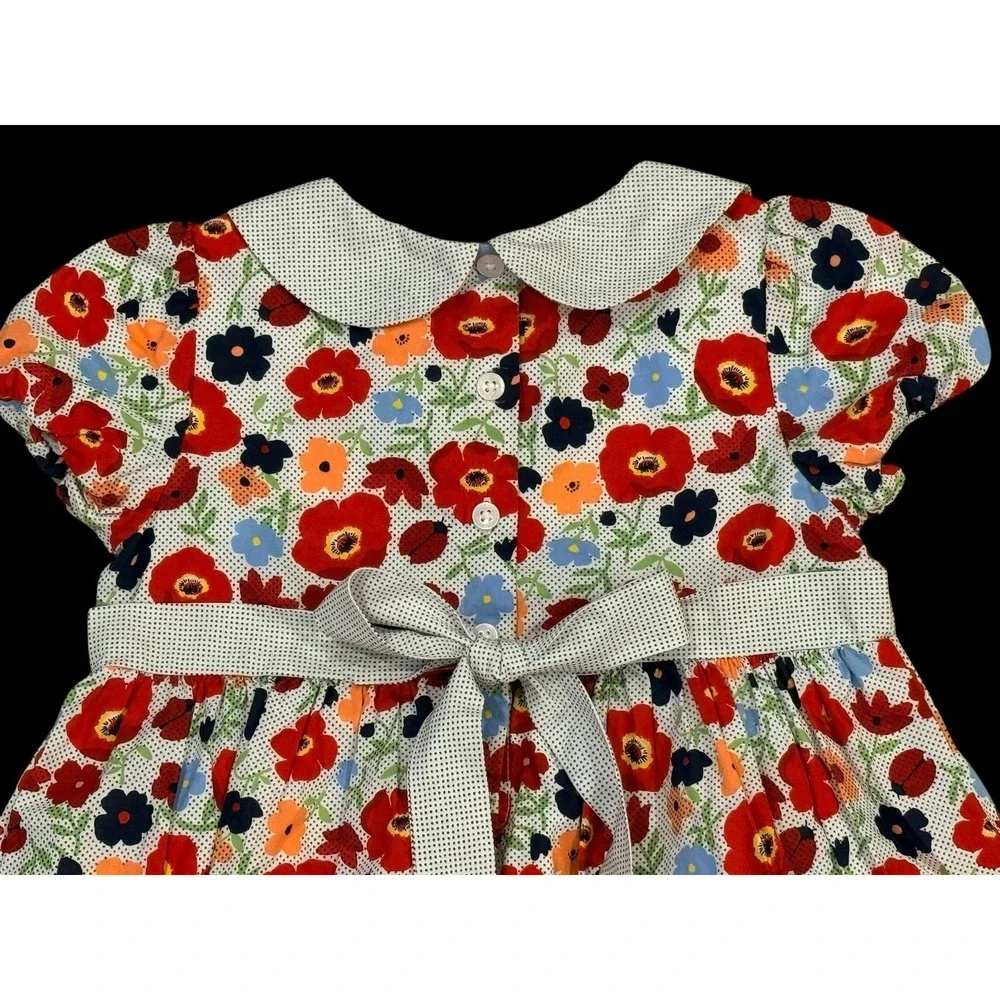 Janie and Jack Floral Dress 5T Peter Pan Collar Tie Back Cotton Lined Summer
